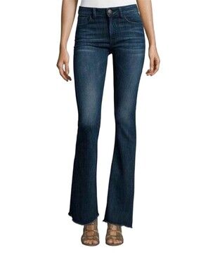 DL1961 Heather High Rise Flare Jeans Triton Dark Wash Frayed Raw Hem Size 26